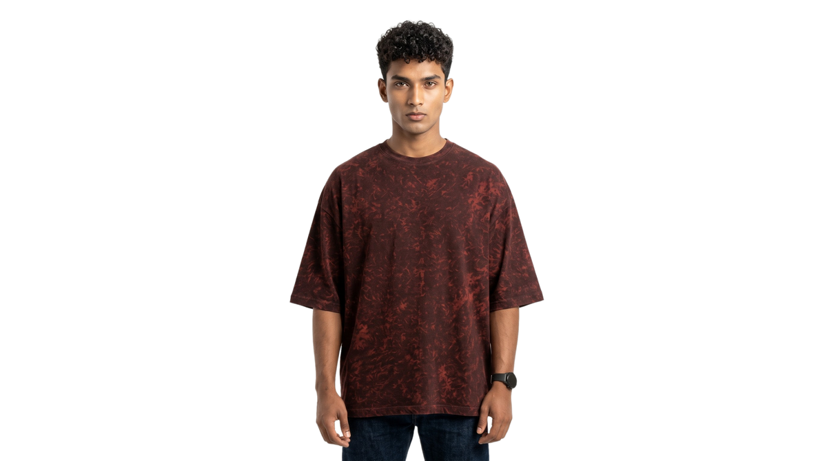 Maroon Acid Wash Oversized T-shirt